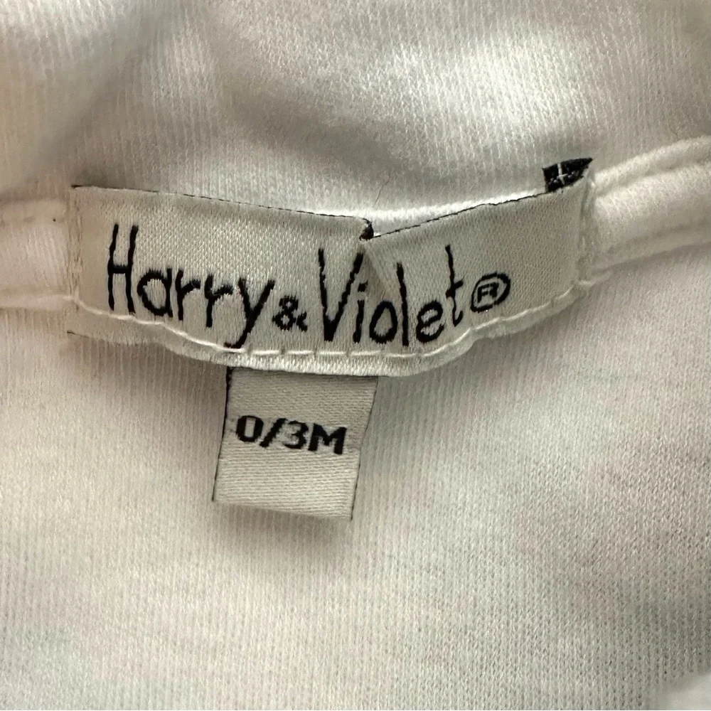 Harry & Violet 2pc Set White Bodysuit & Quilted Navy Blue Overalls Outfit 0/3M
